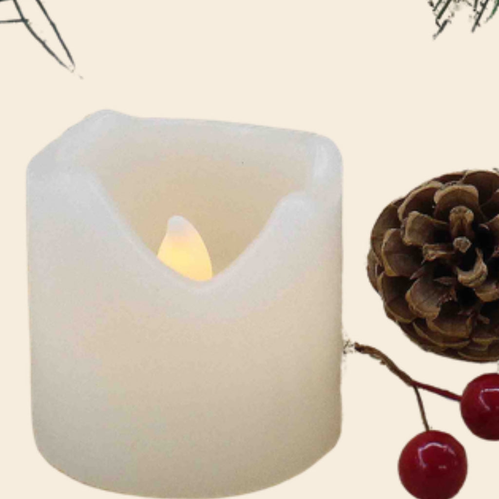 Flameless LED Candles with Real Wax Finish - close-up of the flickering LED flame - APA Pure Living