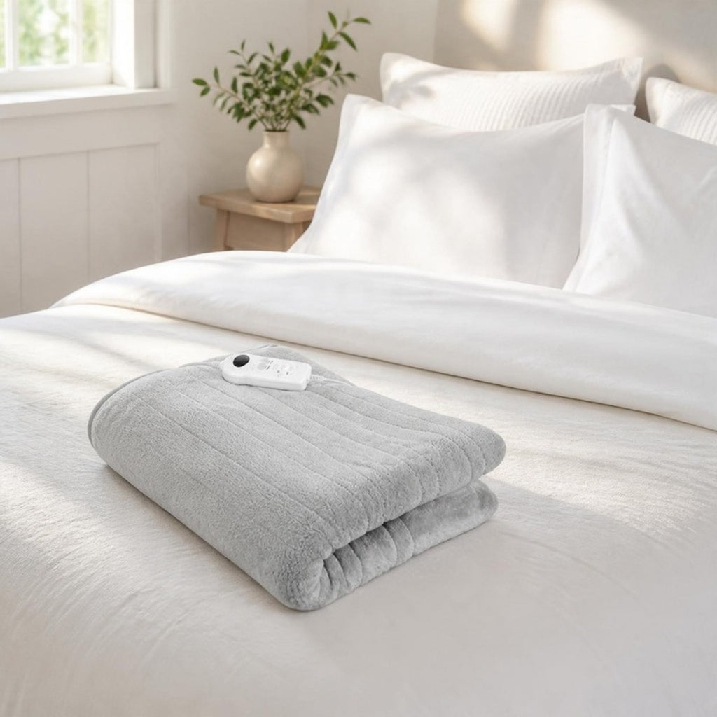 Extra Large Heated Throw Blanket folded on a bed - APA Pure Living
