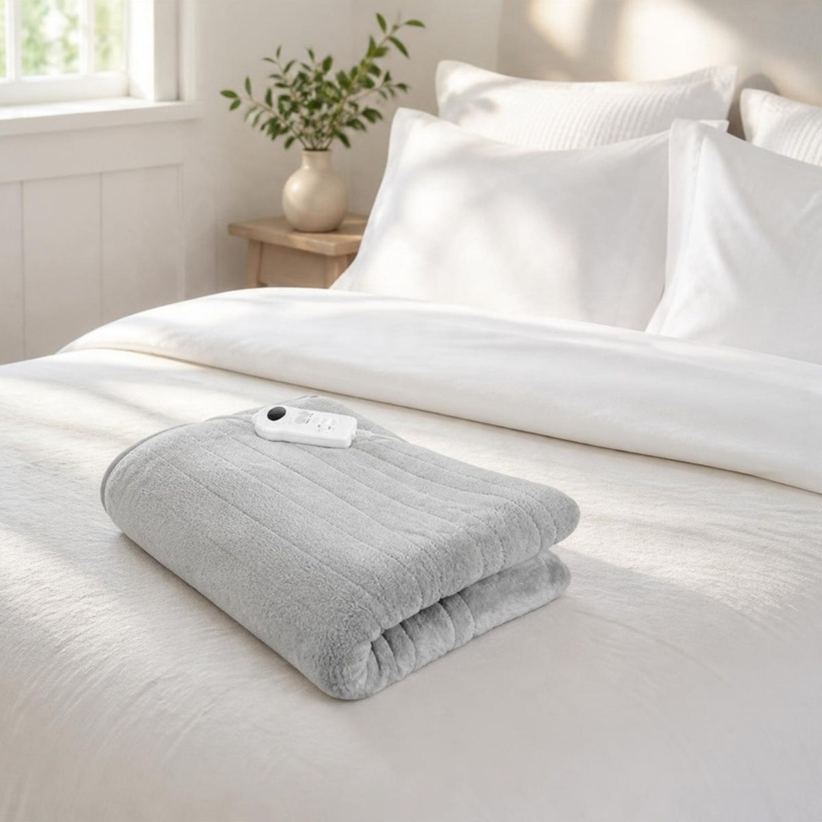 Extra Large Heated Throw Blanket folded on a bed - APA Pure Living