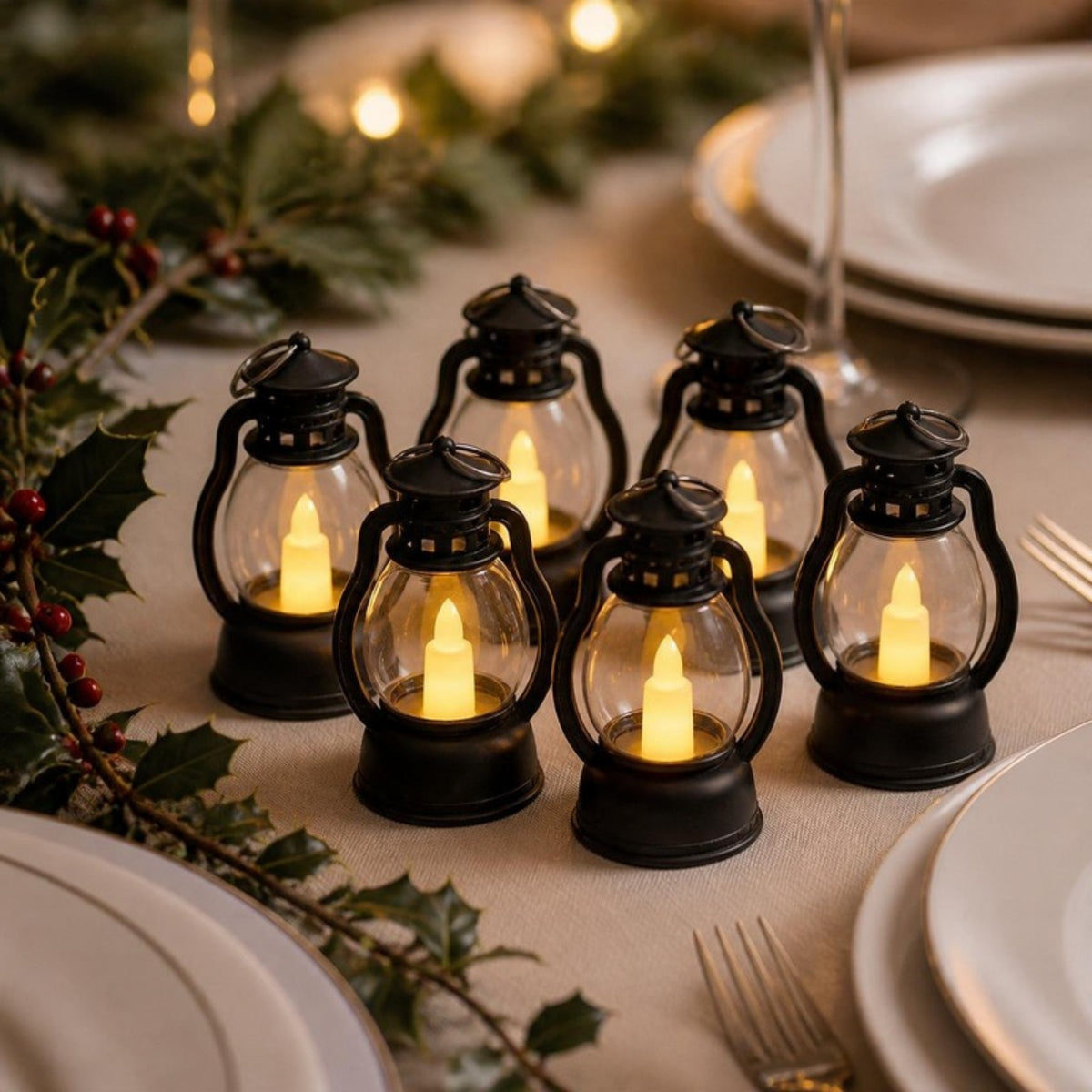Set of 6 Mini Victorian-Style LED Lanterns as a Christmas table decoration - APA Pure Living