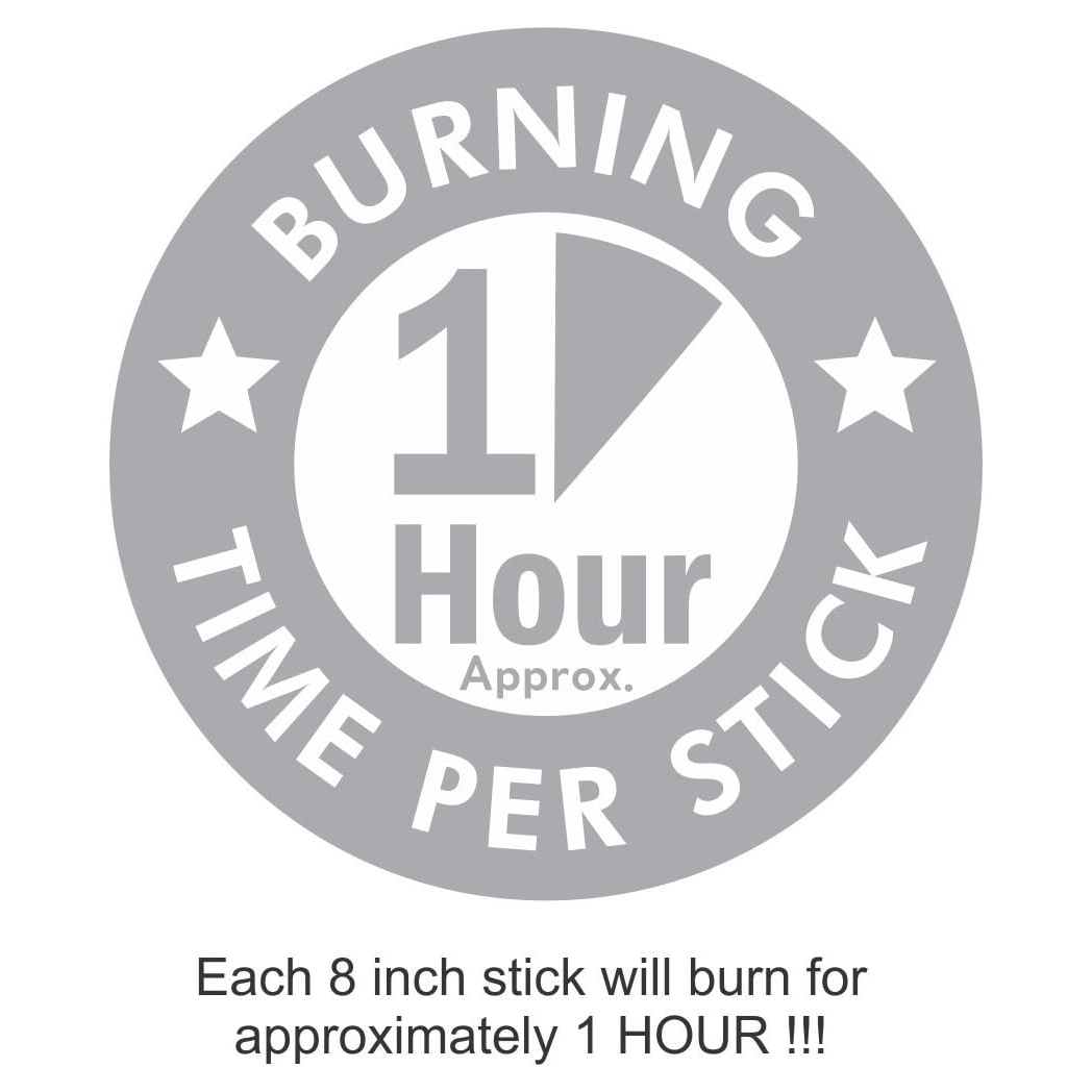 Each 8 inch stick burns for approximately one hour
