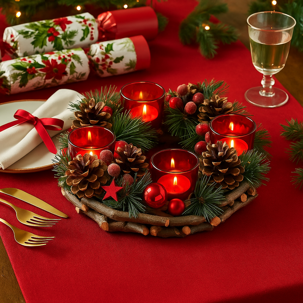 Festive Table Wreath Centrepiece with Flameless LED Candles - APA Pure Living