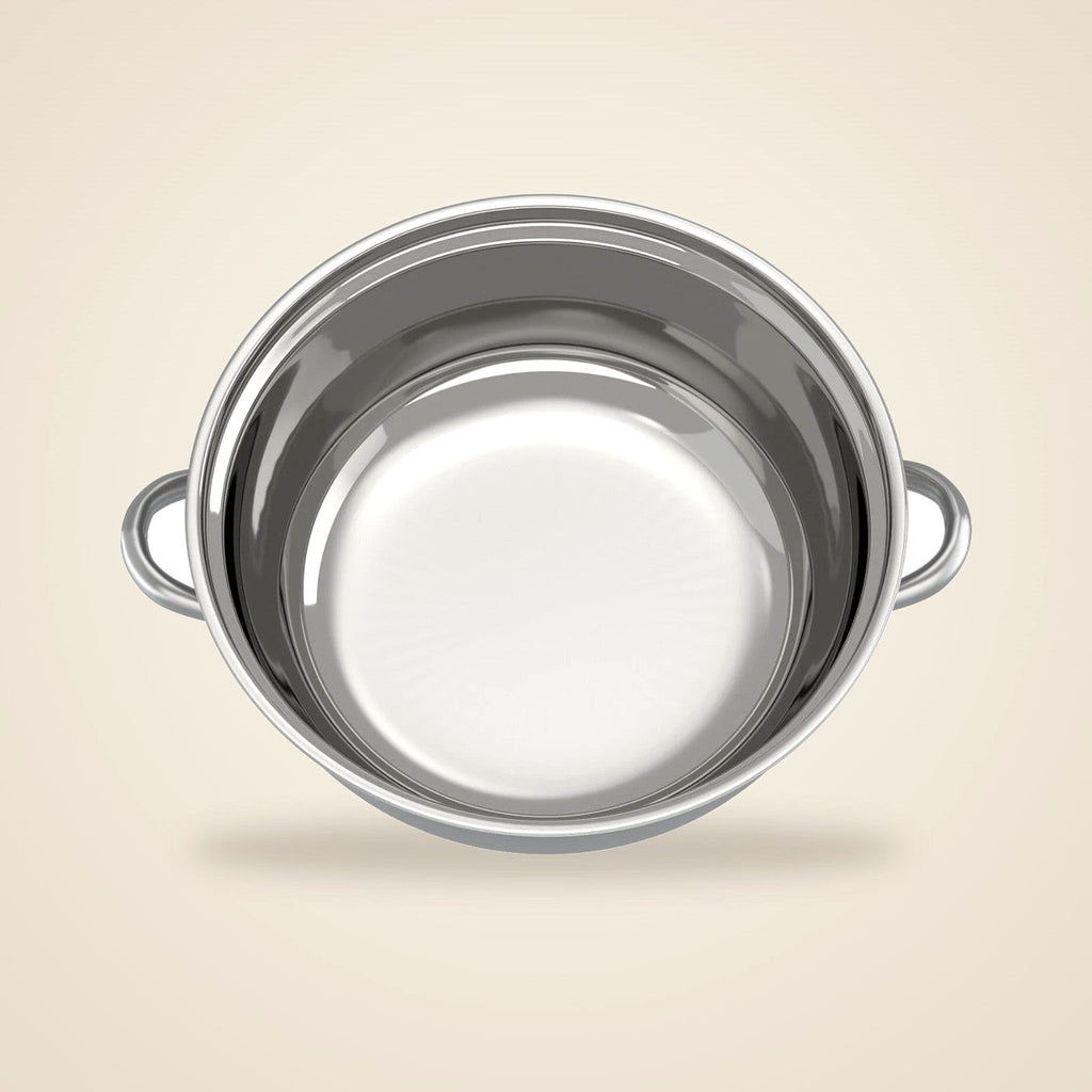 Stainless steel steamer base pan from above