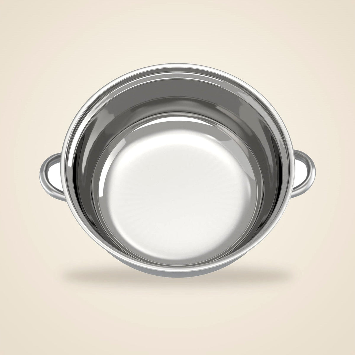 Stainless steel steamer base pan from above