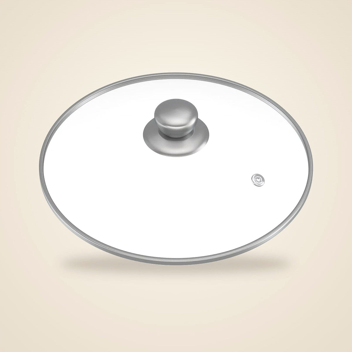 Glass lid with stainless steel rim and steam vent