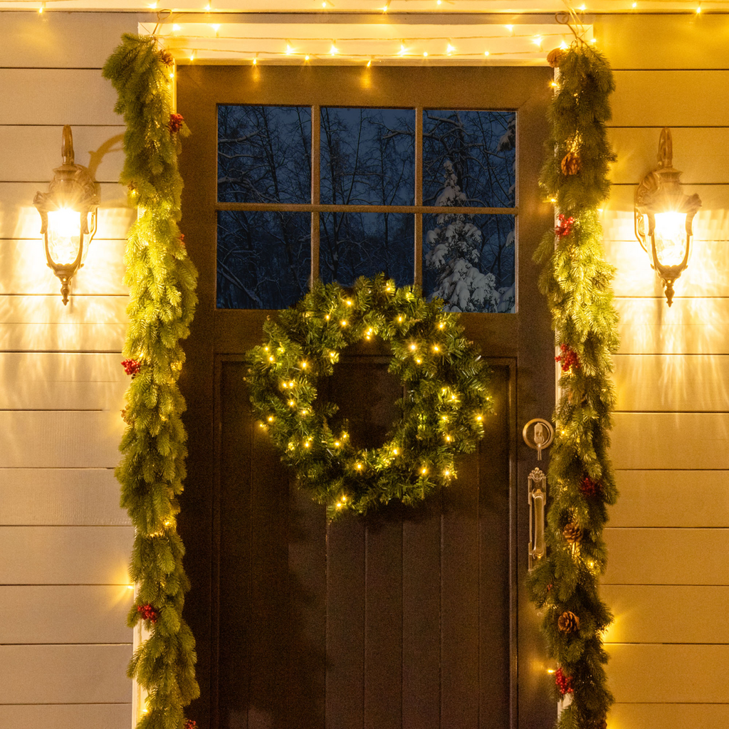 Pre-Lit Christmas Wreath with 50 Warm White LEDs, 55 cm