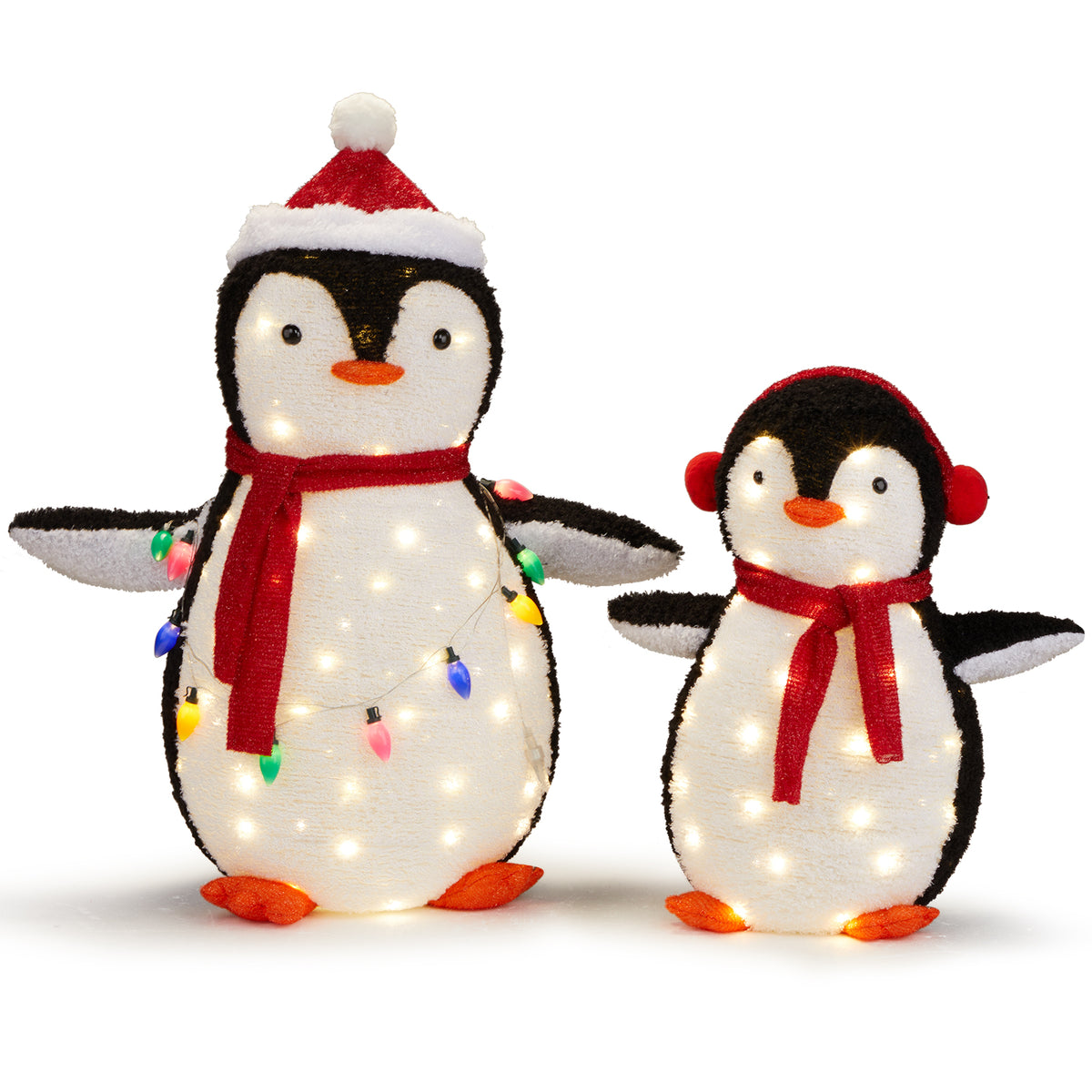 Pre-Lit Plush Penguins, Set of 2 with 150 Warm White LEDs