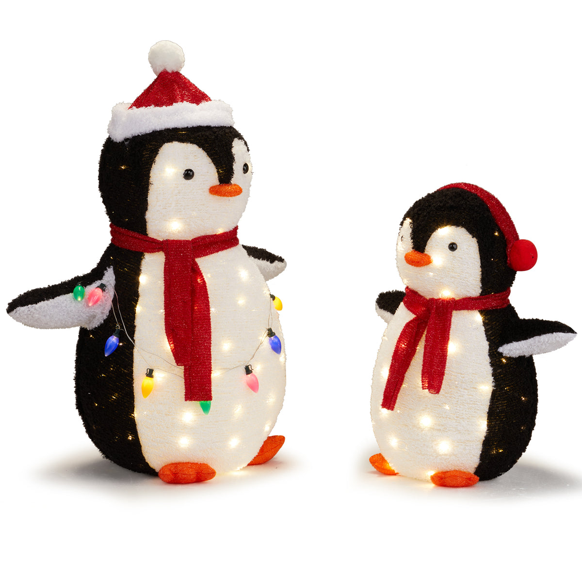 Pre-Lit Plush Penguins, Set of 2 with 150 Warm White LEDs