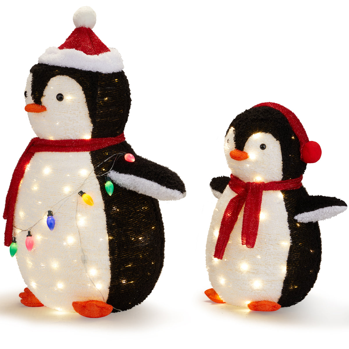 Pre-Lit Plush Penguins, Set of 2 with 150 Warm White LEDs