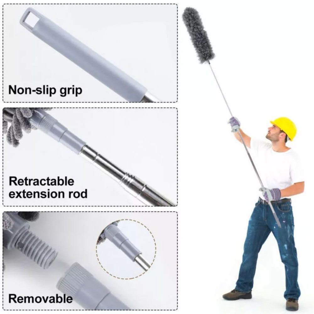 Non-slip grip, retractable extension rod and removable head