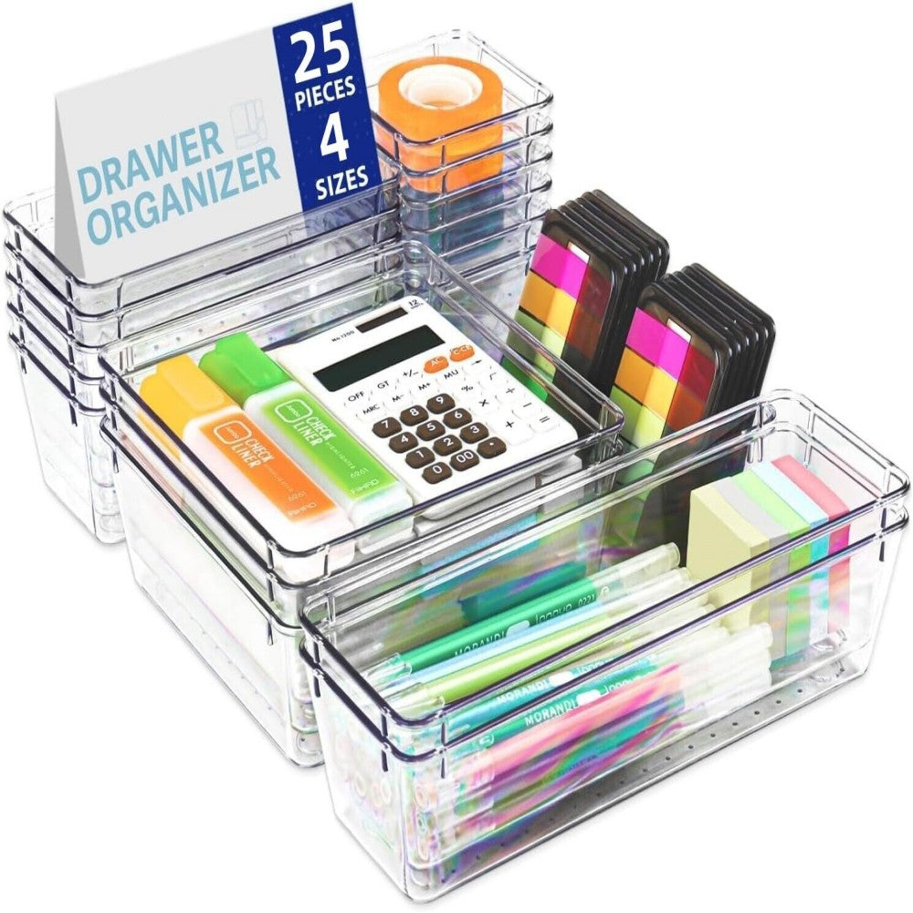 Clear Drawer Organiser Trays, 25-Piece Set