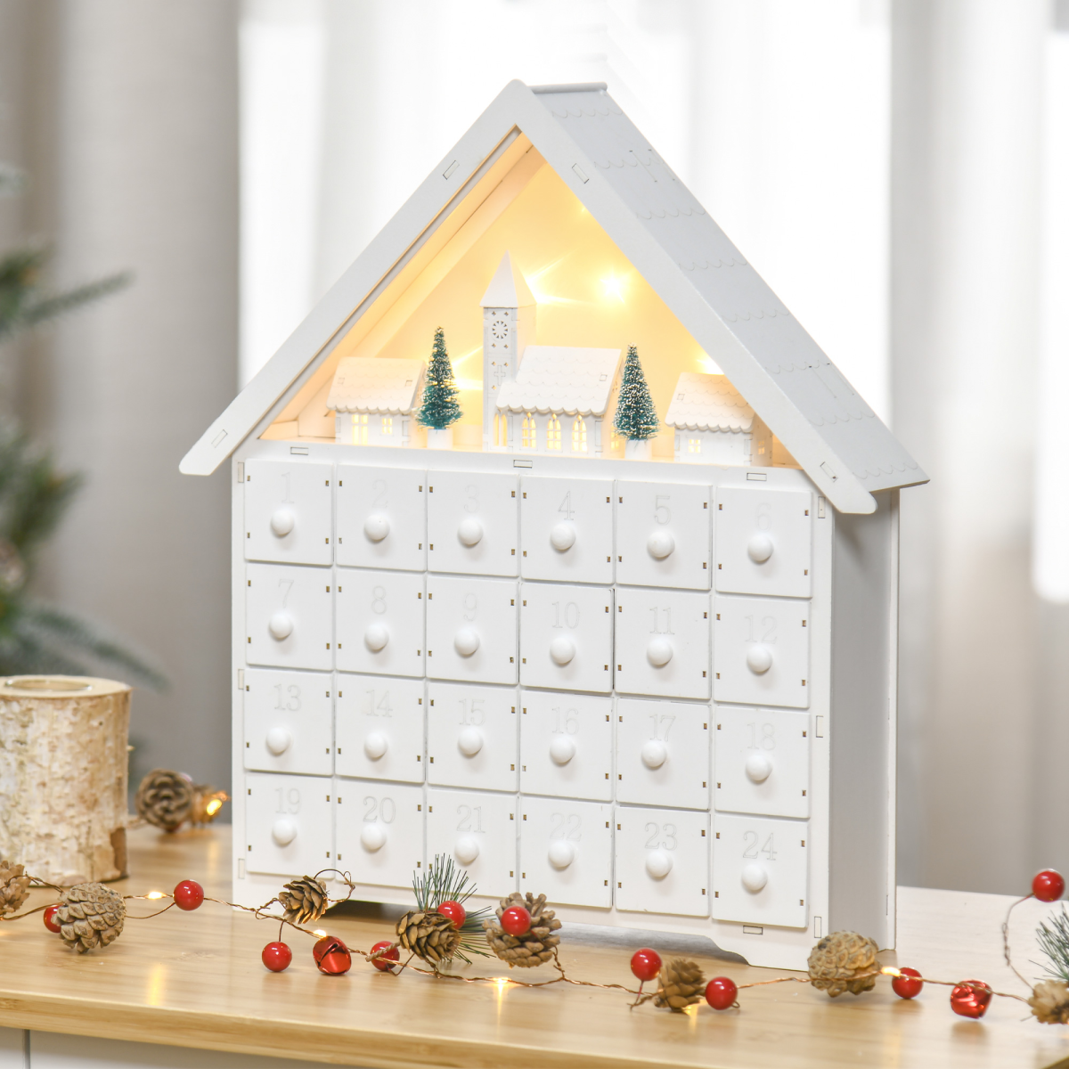 White Wooden Light-Up Advent Calendar with 24 Drawers - APA Pure Living
