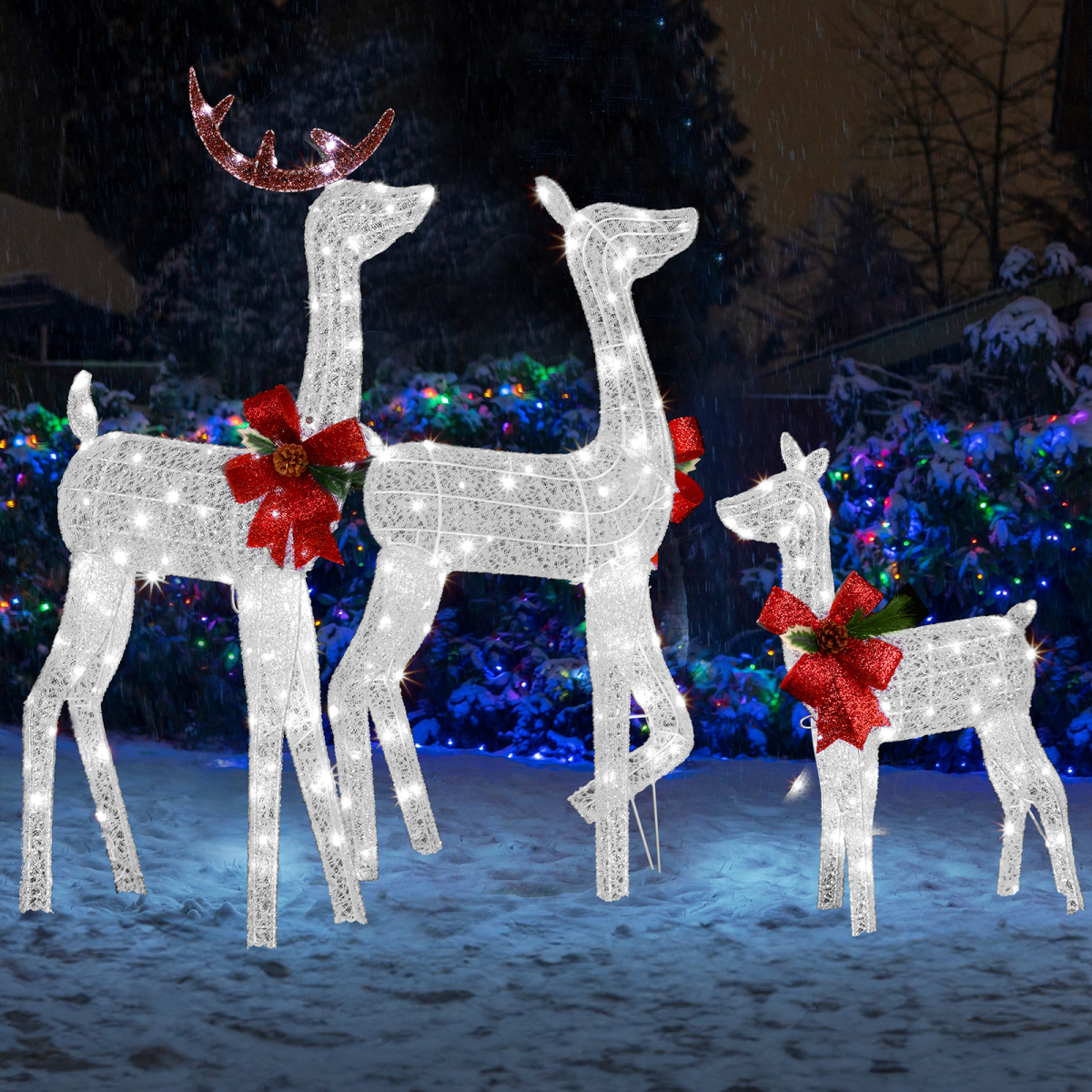 Pre-Lit Reindeer Family, Set of 3 with 200 White LEDs