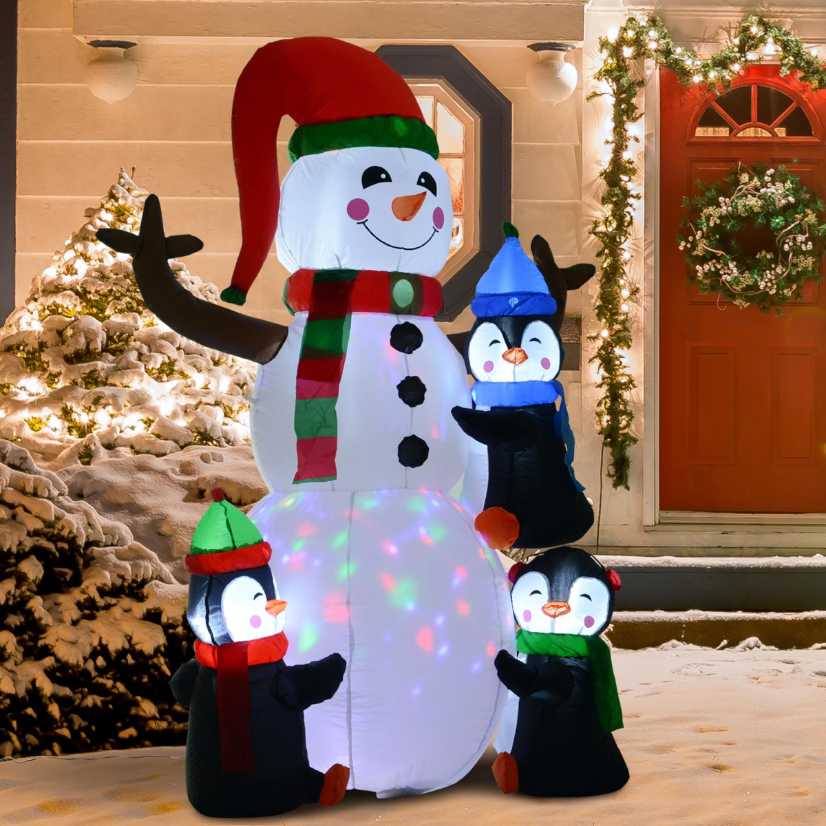 6ft Inflatable Snowman and Penguins with LED Lights - APA Pure Living