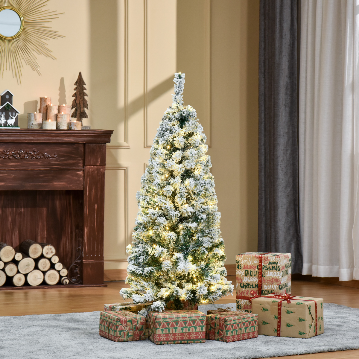 4ft Pre-Lit Snow-Flocked Christmas Tree with Warm White LEDs - APA Pure Living