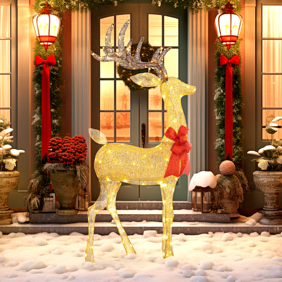 Light-Up Gold Reindeer Outdoor Christmas Decoration, 135cm - APA Pure Living