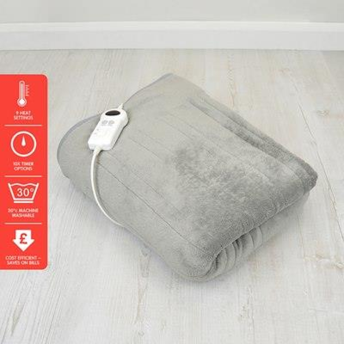 Extra Large Heated Throw Blanket with Timer, 180 x 130cm, Grey - APA Pure Living