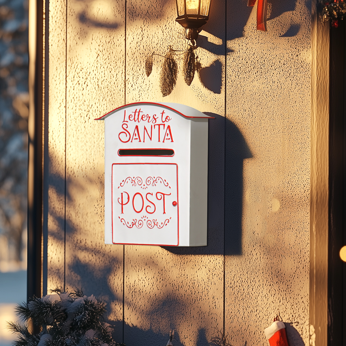 Wall-Mounted Letters to Santa Post Box, White Steel - APA Pure Living
