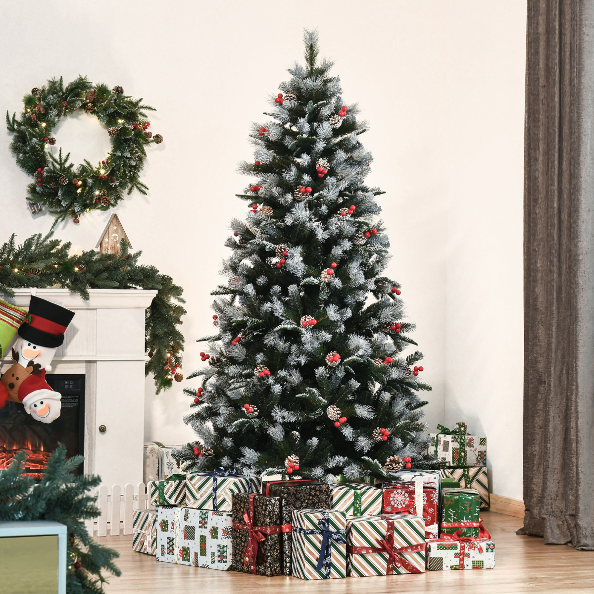 6ft Snow-Tipped Artificial Christmas Tree with Berries and Pine Cones - APA Pure Living