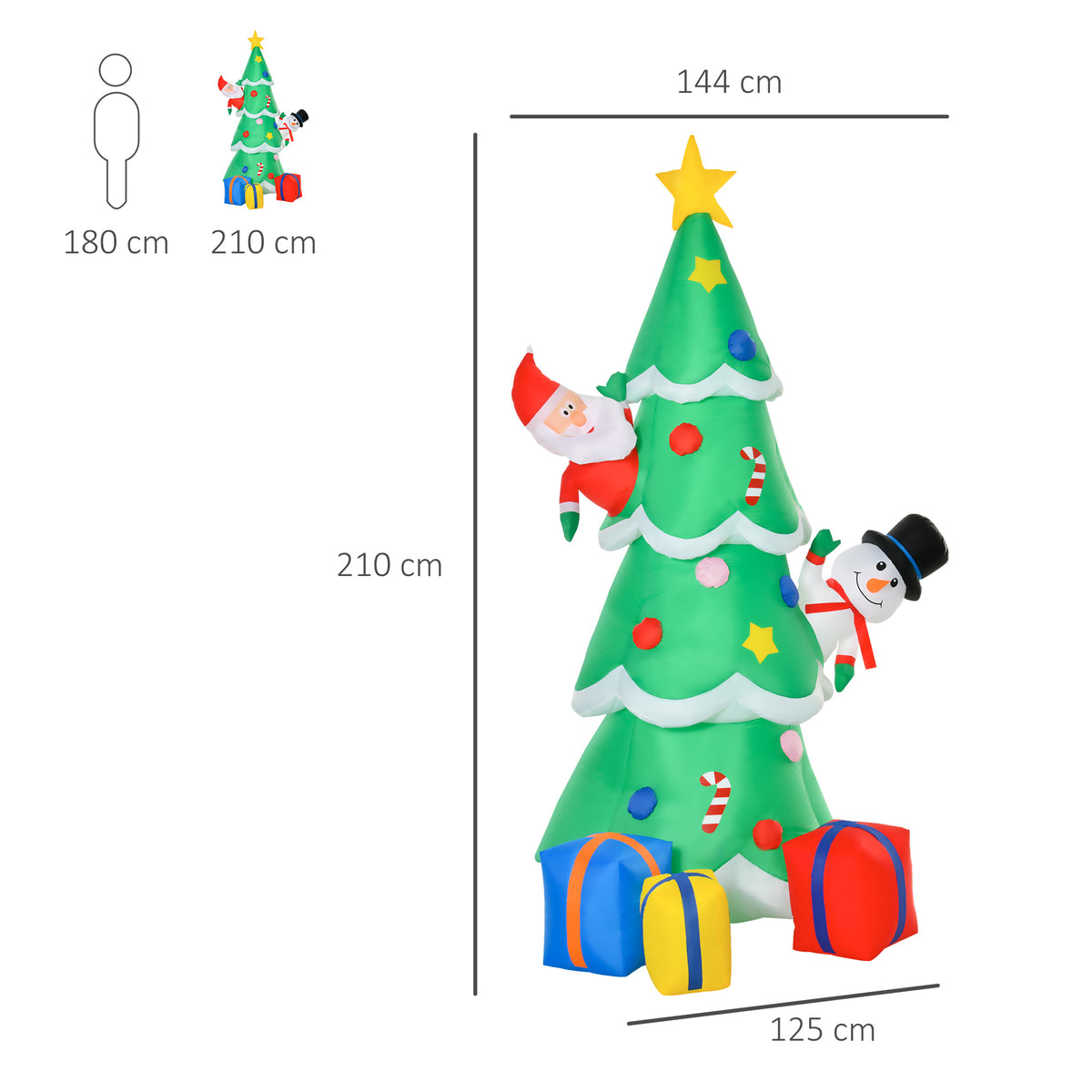 Lit inflatable Christmas tree outside a house at night