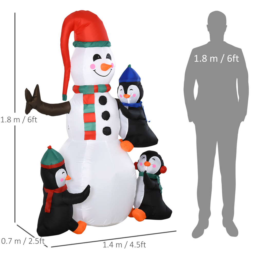 6ft Inflatable Snowman and Penguins with LED Lights - APA Pure Living