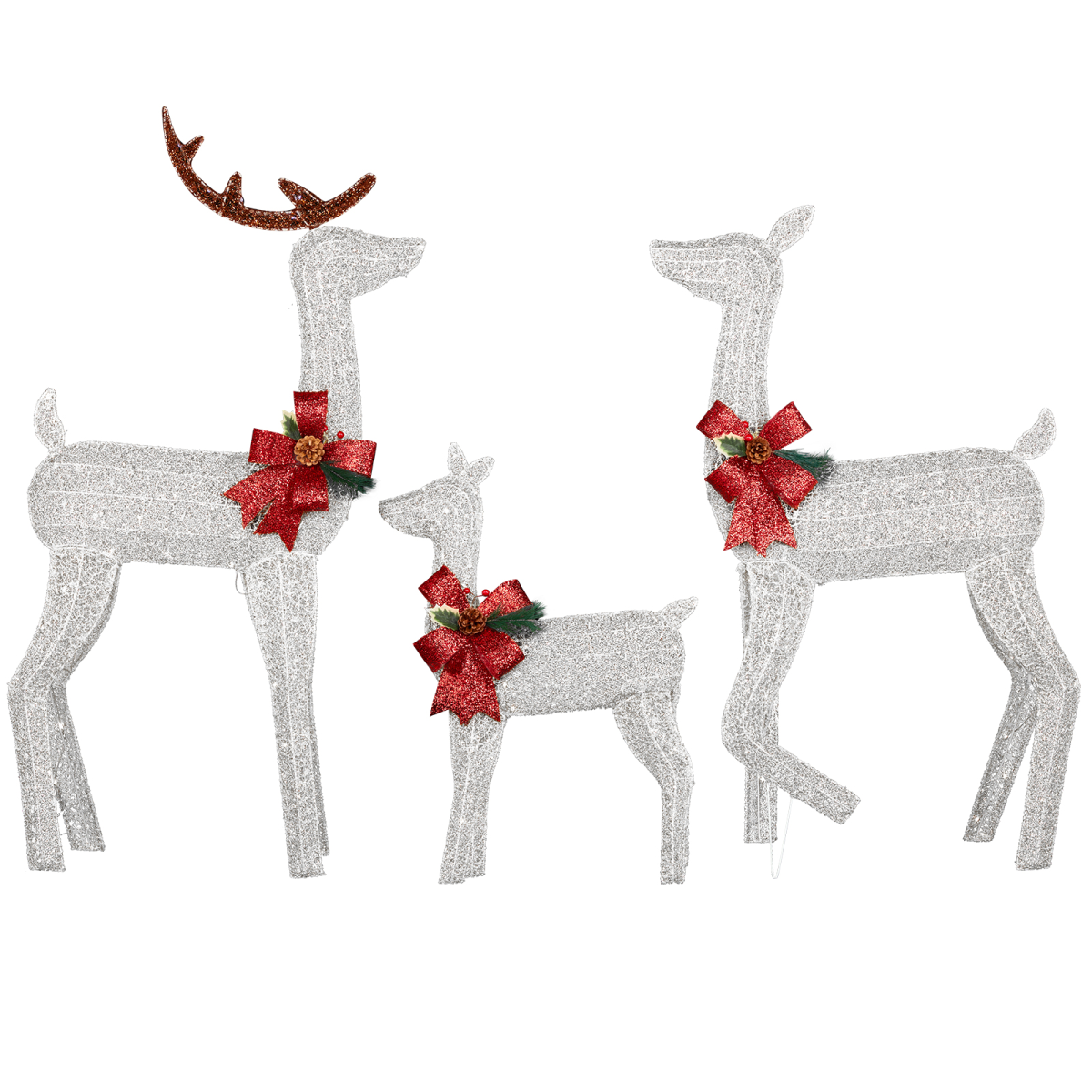 Pre-Lit Reindeer Family, Set of 3 with 200 White LEDs