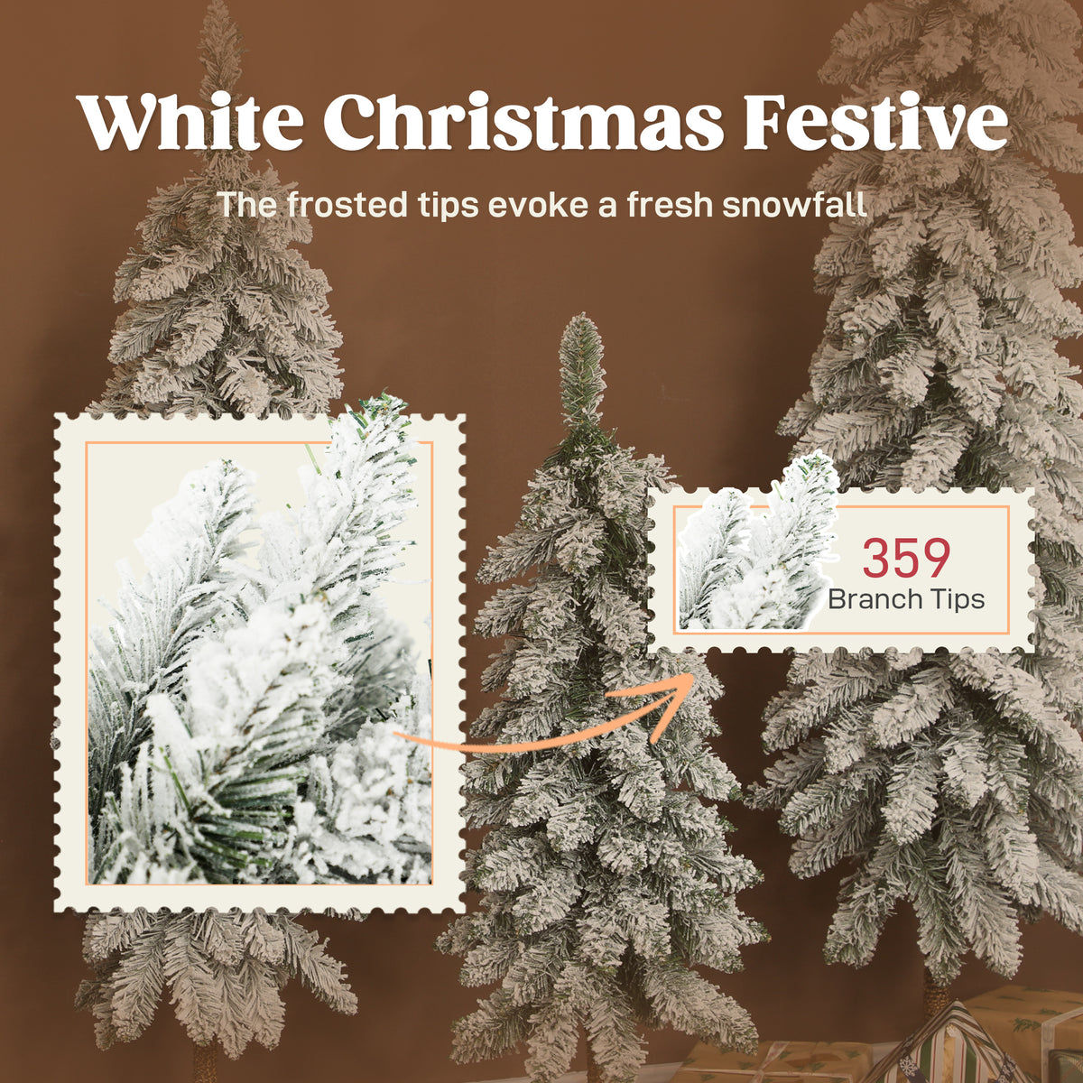 Set of 3 Snow-Flocked Pencil Christmas Trees, 3ft, 4ft and 5ft - APA Pure Living