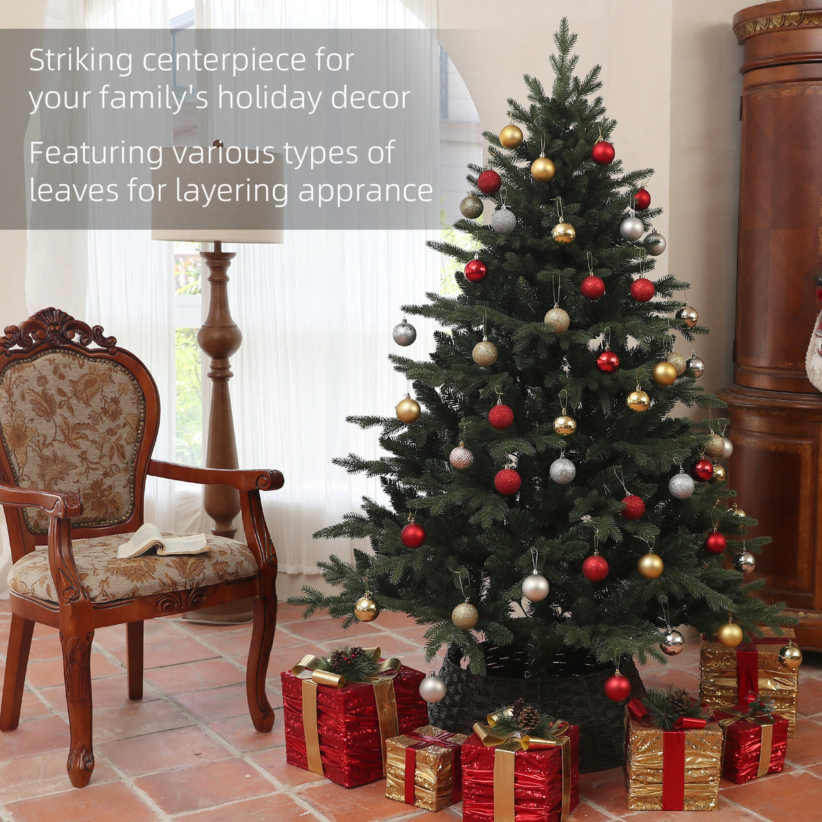 6ft Bushy Artificial Spruce Christmas Tree with Metal Stand - APA Pure Living