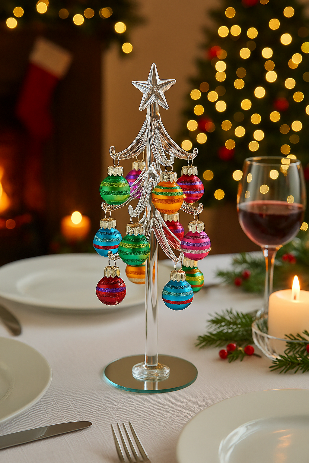 Glass Christmas Tree Ornament with 12 Coloured Baubles - APA Pure Living