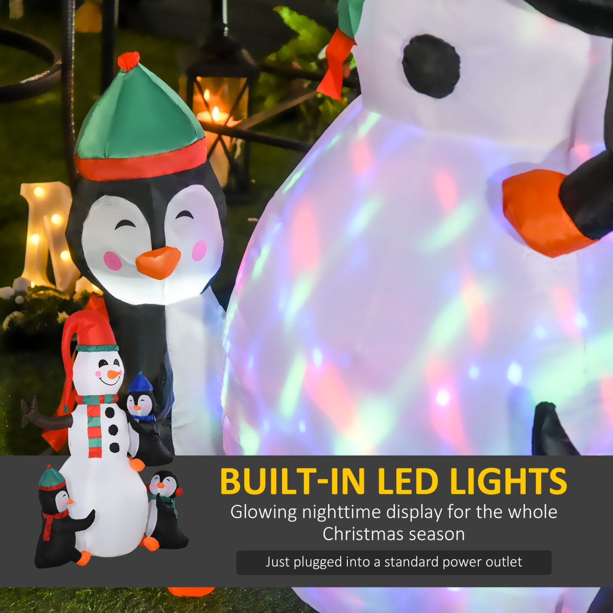 6ft Inflatable Snowman and Penguins with LED Lights - APA Pure Living