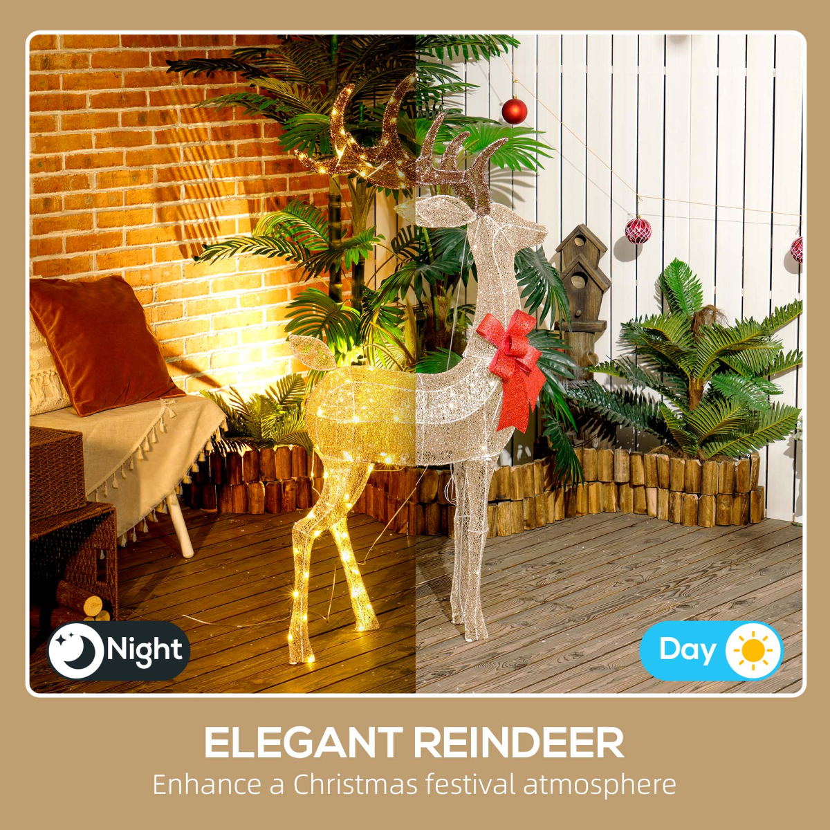 Light-Up Gold Reindeer Outdoor Christmas Decoration, 135cm - APA Pure Living