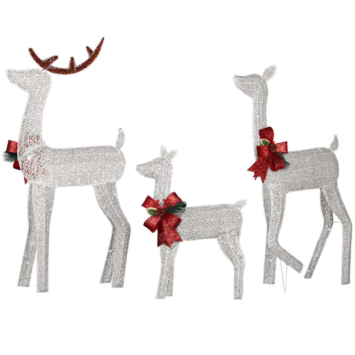 Pre-Lit Reindeer Family, Set of 3 with 200 White LEDs
