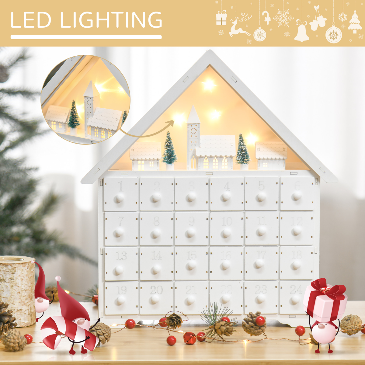 White Wooden Light-Up Advent Calendar with 24 Drawers - APA Pure Living