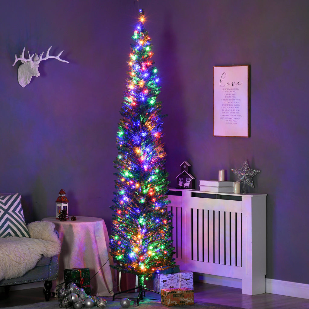 7.5ft Pre-Lit Slim Pencil Christmas Tree with 200 Multi-Colour LEDs - APA Pure Living