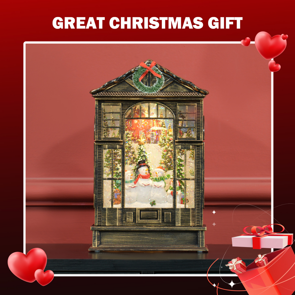 Musical Christmas Snow Globe Lantern with Warm White Lights, Bronze - APA Pure Living