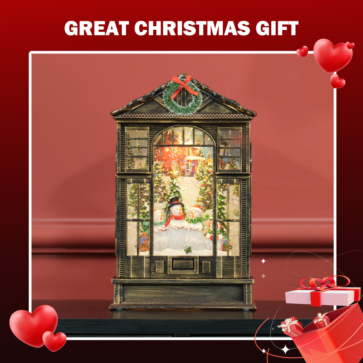 Musical Christmas Snow Globe Lantern with Warm White Lights, Bronze - APA Pure Living