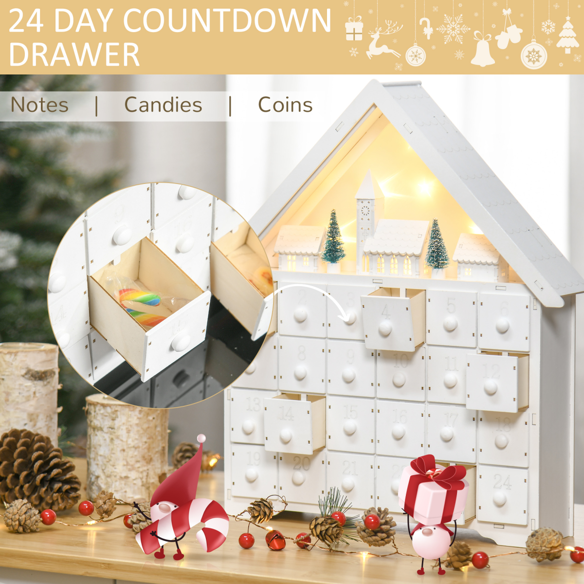 White Wooden Light-Up Advent Calendar with 24 Drawers - APA Pure Living