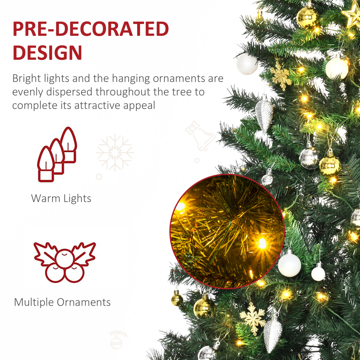 6ft Pre-Lit Artificial Christmas Tree with 200 LEDs and Baubles - APA Pure Living