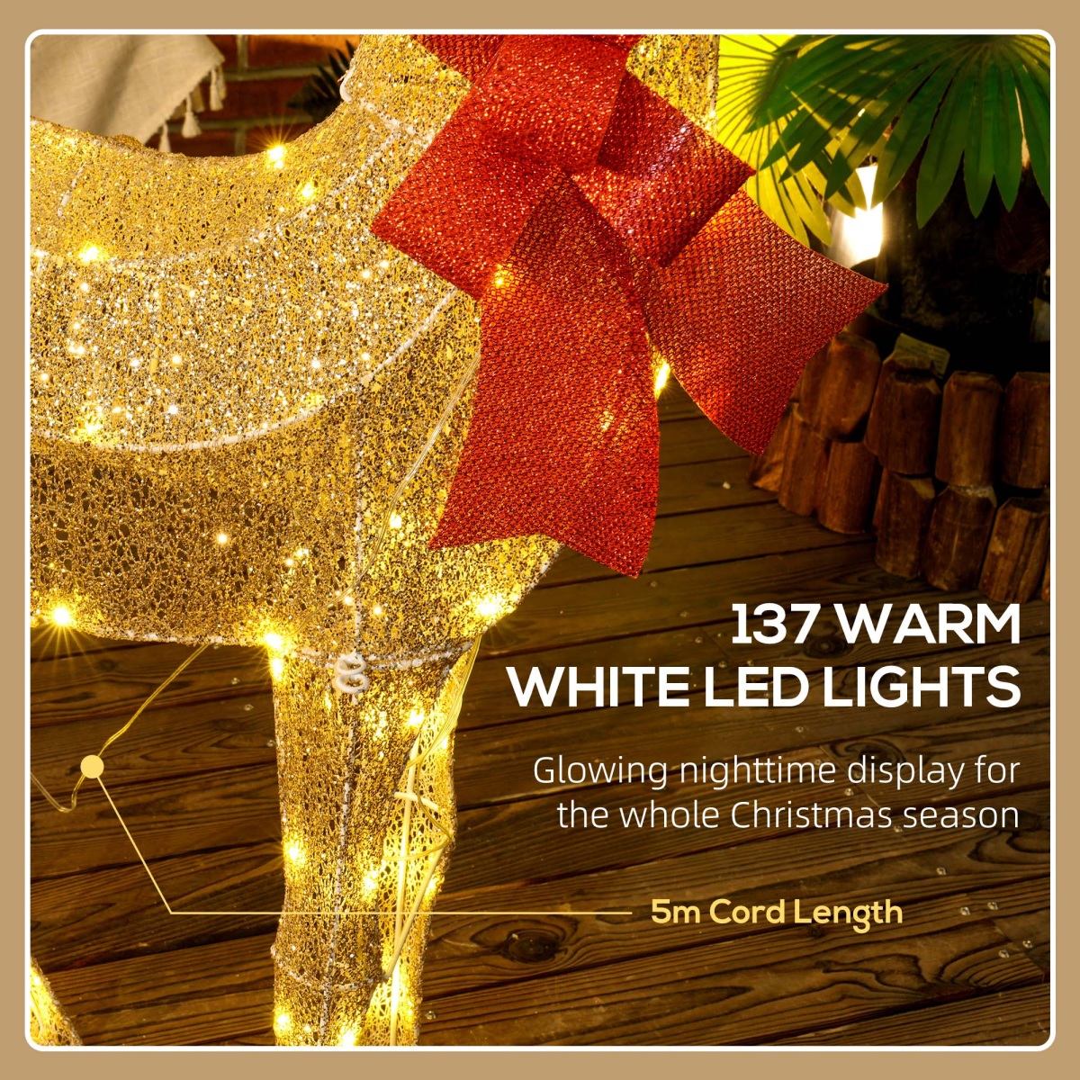 Light-Up Gold Reindeer Outdoor Christmas Decoration, 135cm - APA Pure Living