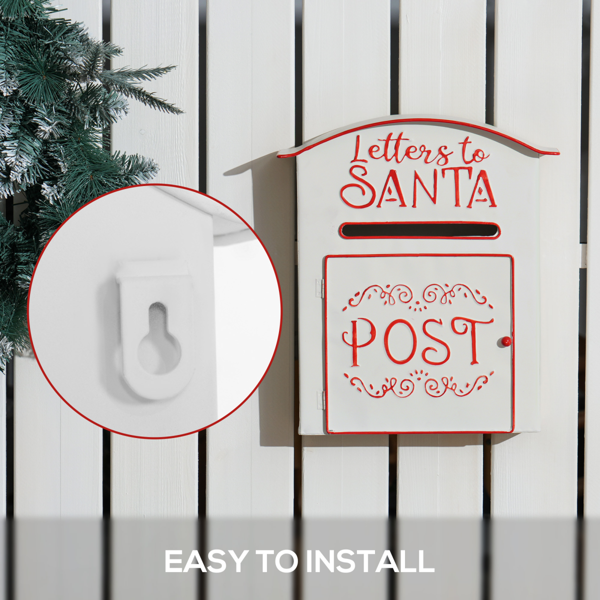 Wall-Mounted Letters to Santa Post Box, White Steel - APA Pure Living