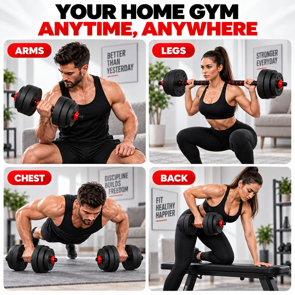 Used for arms, legs, chest and back at home