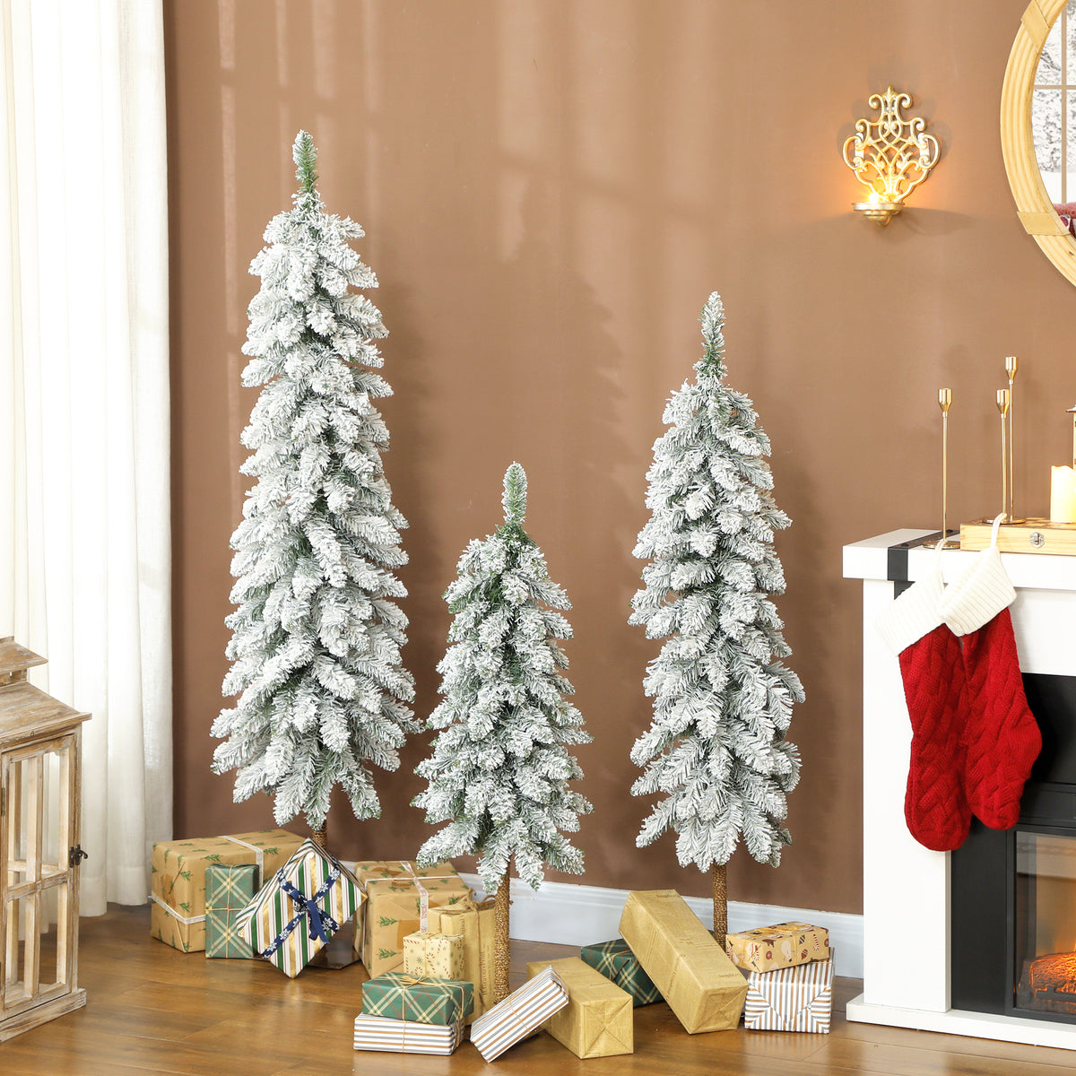 Set of 3 Snow-Flocked Pencil Christmas Trees, 3ft, 4ft and 5ft - APA Pure Living