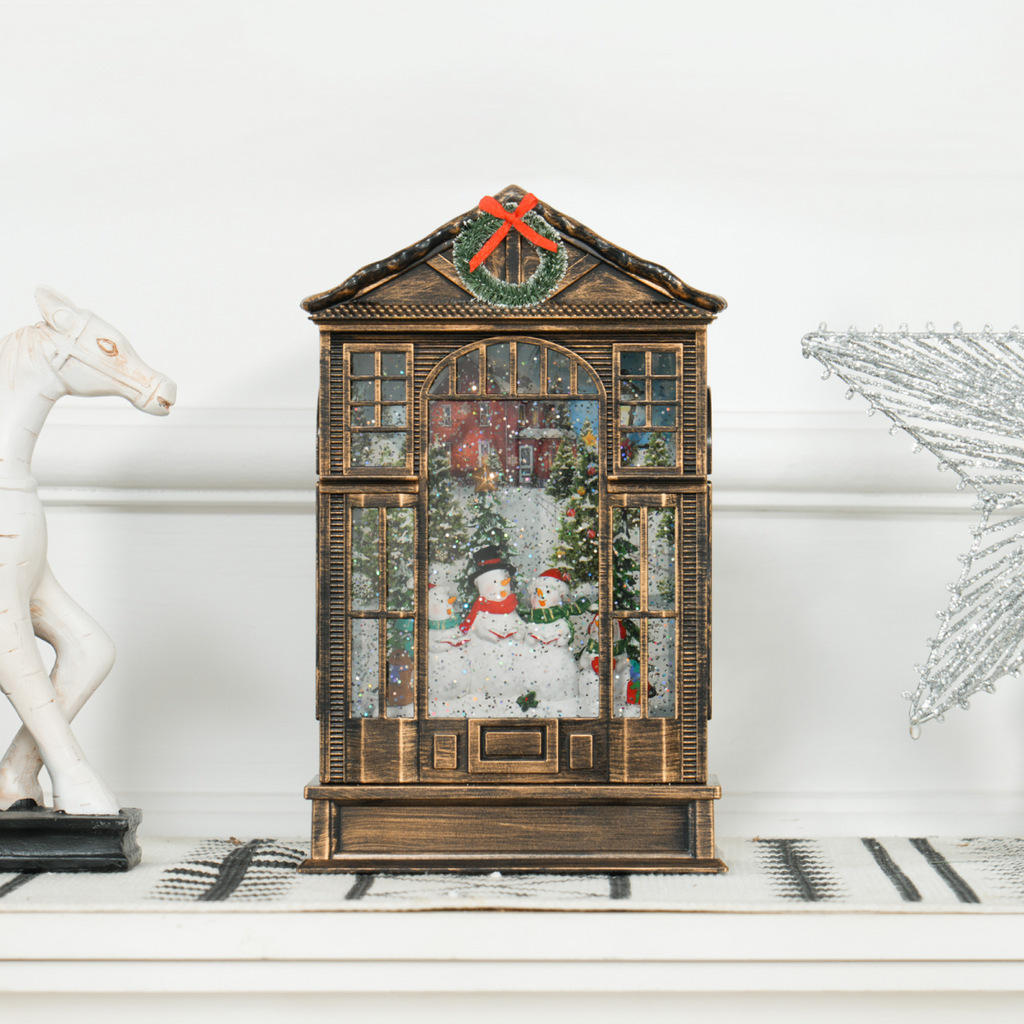 Musical Christmas Snow Globe Lantern with Warm White Lights, Bronze - APA Pure Living