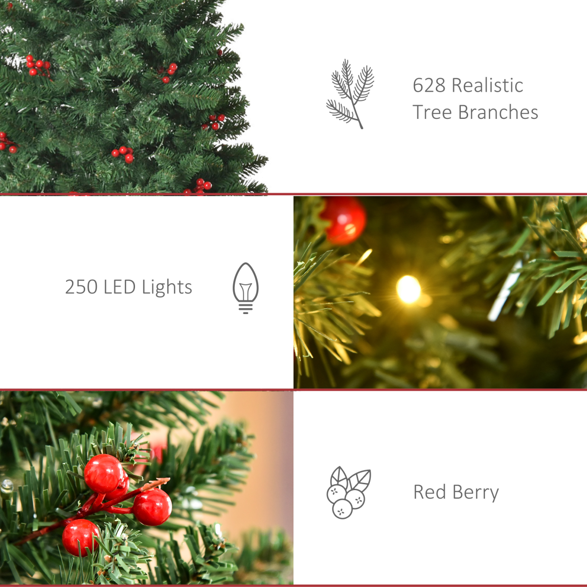 6ft Pre-Lit Slim Pencil Christmas Tree with Warm White LEDs and Red Berries - APA Pure Living