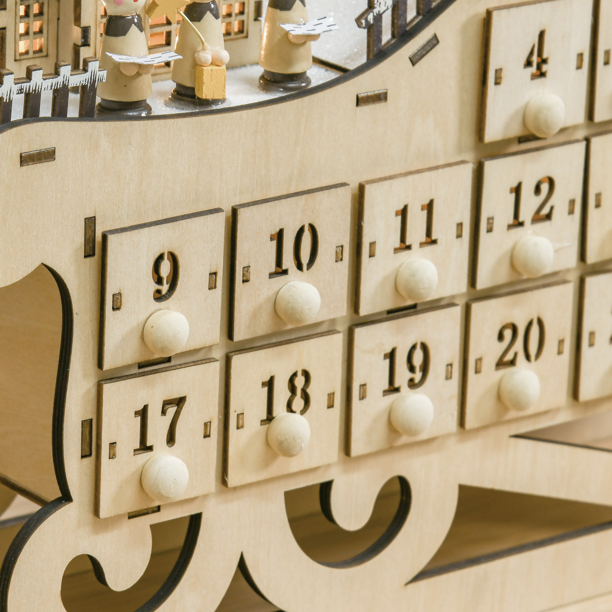 Light-Up Wooden Sleigh Advent Calendar with 24 Drawers - APA Pure Living
