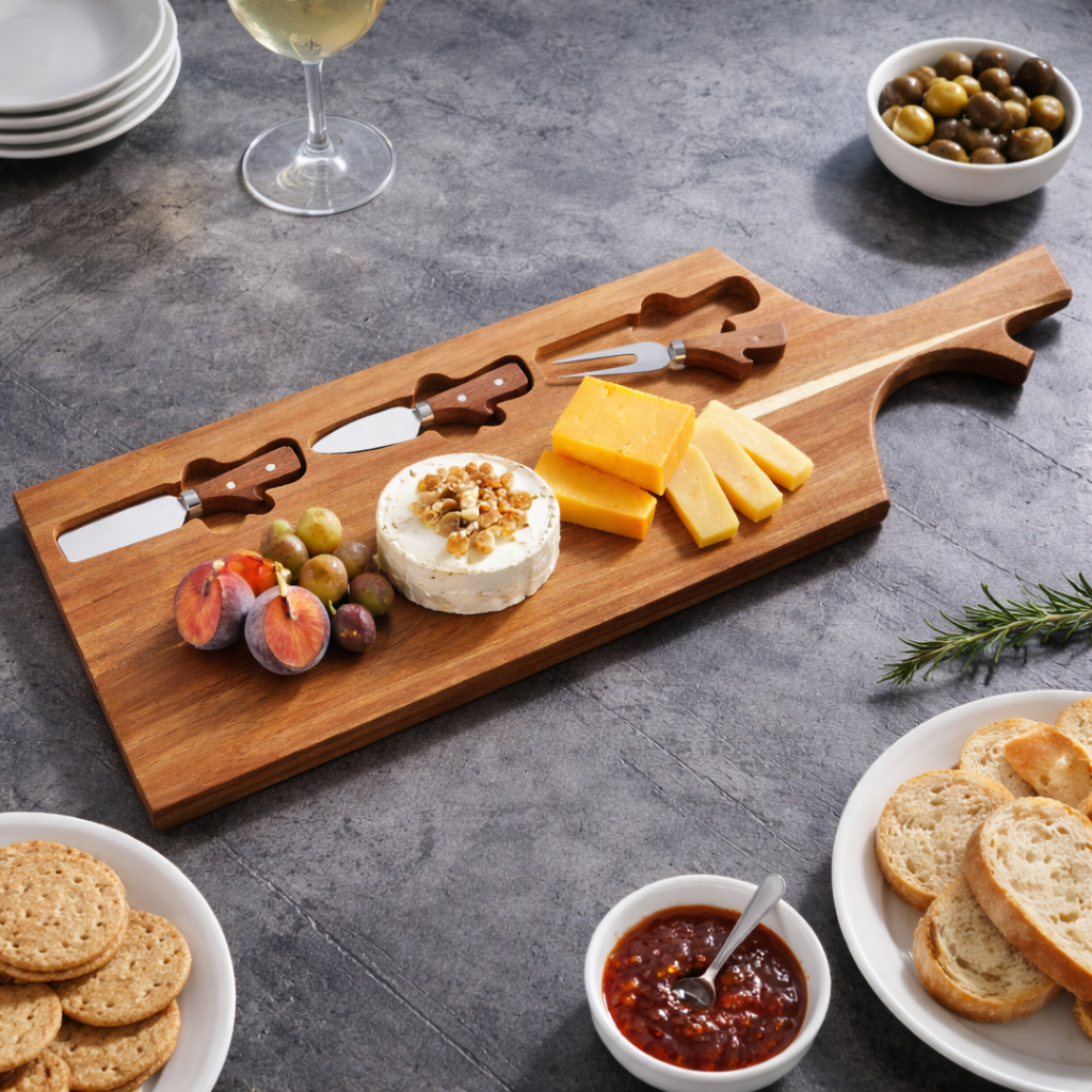 Acacia Wood Cheese Board with 3 Cheese Knives - APA Pure Living