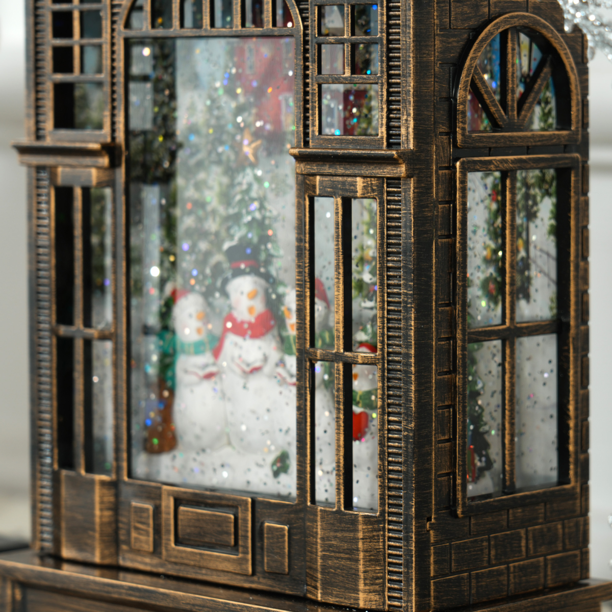 Musical Christmas Snow Globe Lantern with Warm White Lights, Bronze - APA Pure Living