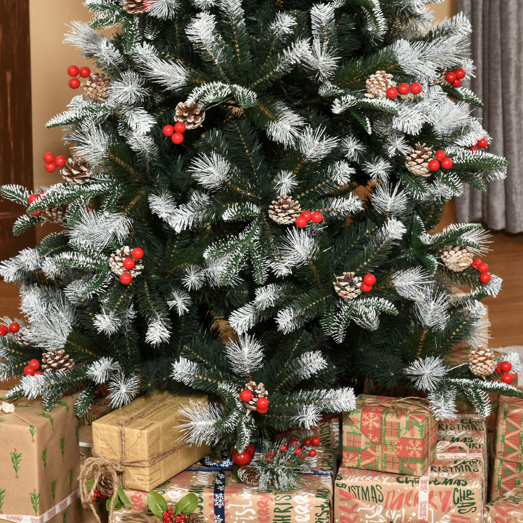 6ft Snow-Tipped Artificial Christmas Tree with Berries and Pine Cones - APA Pure Living