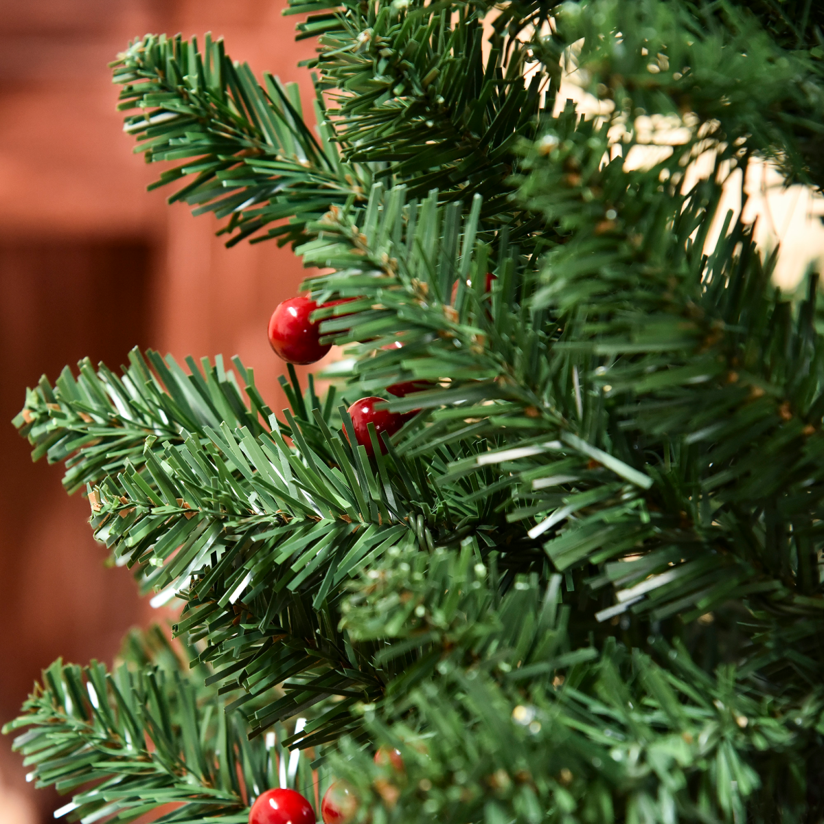 6ft Pre-Lit Slim Pencil Christmas Tree with Warm White LEDs and Red Berries - APA Pure Living