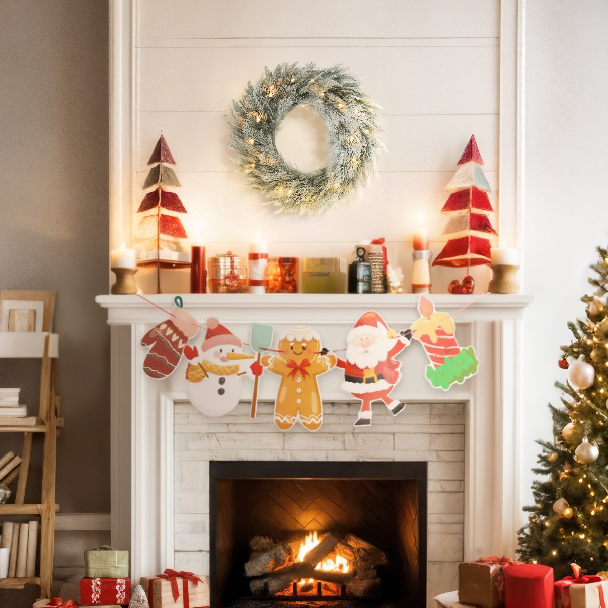 60cm Pre-Lit Snowy Christmas Wreath with Timer, Battery Operated - APA Pure Living